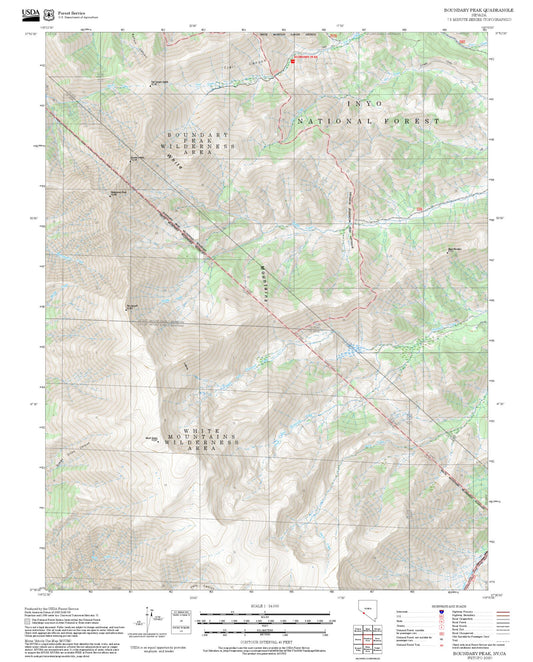2025 Forest Service Topo Map of Boundary Peak Nevada