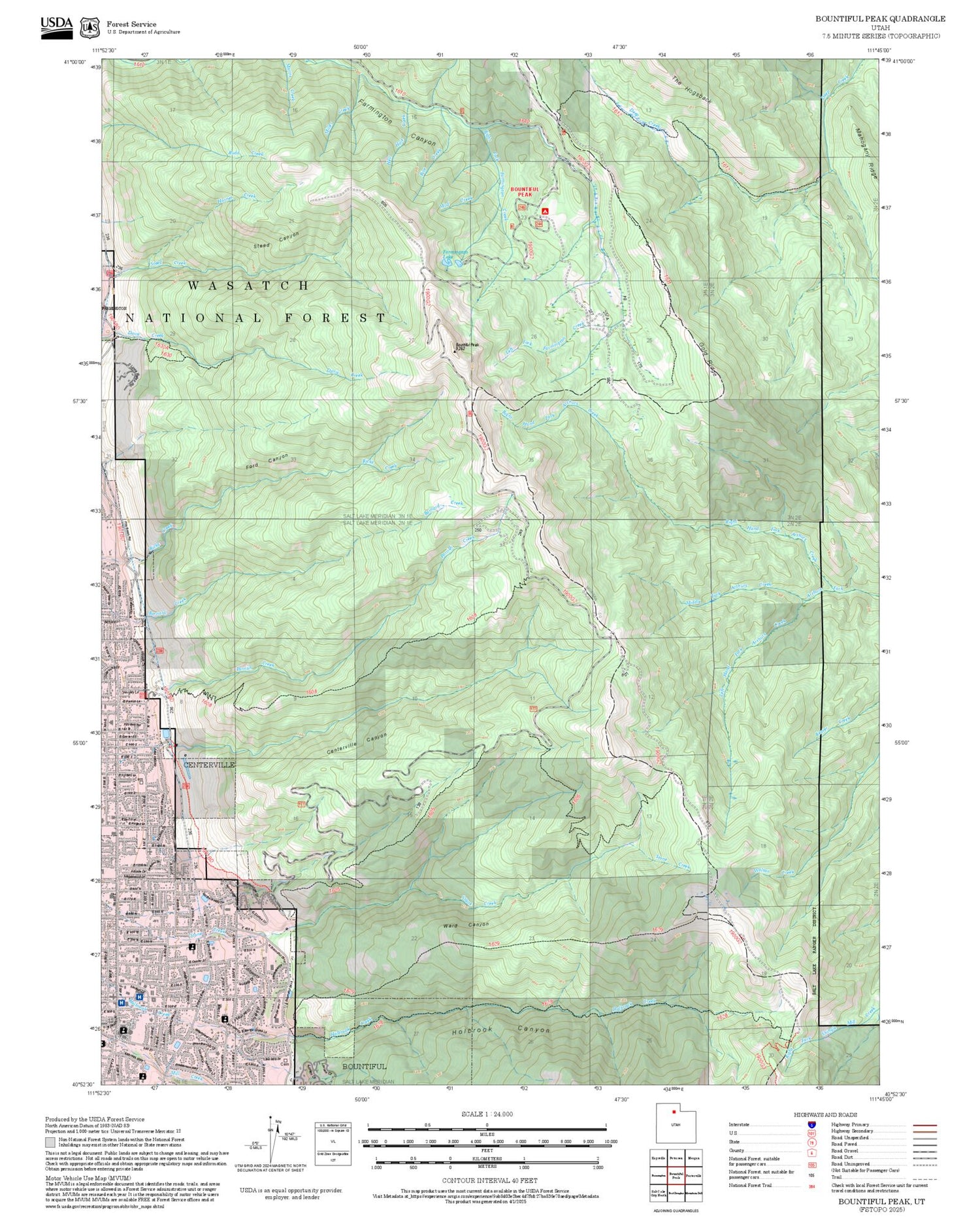 2025 Forest Service Topo Map of Bountiful Peak Utah