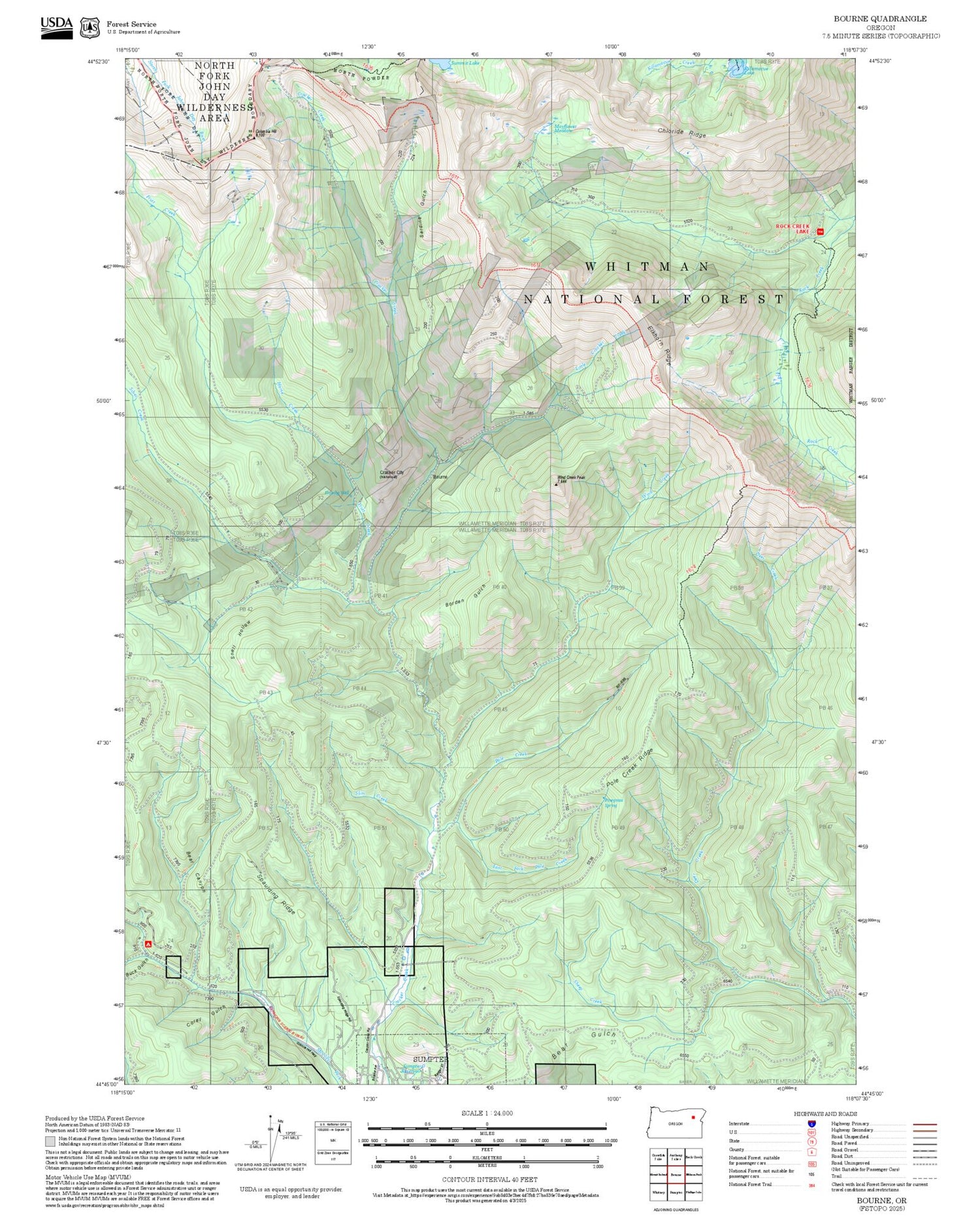 2025 Forest Service Topo Map of Bourne Oregon