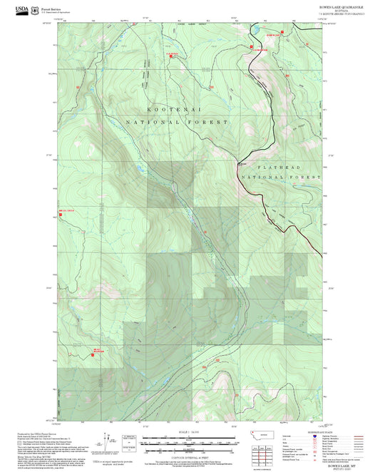 2025 Forest Service Topo Map of Bowen Lake Montana