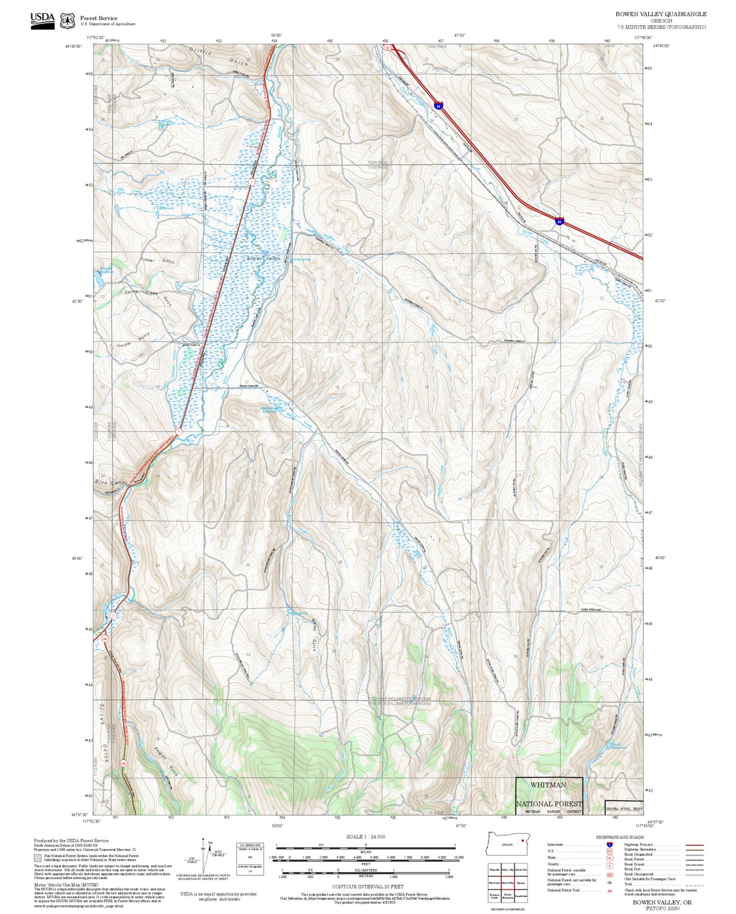2025 Forest Service Topo Map of Bowen Valley Oregon