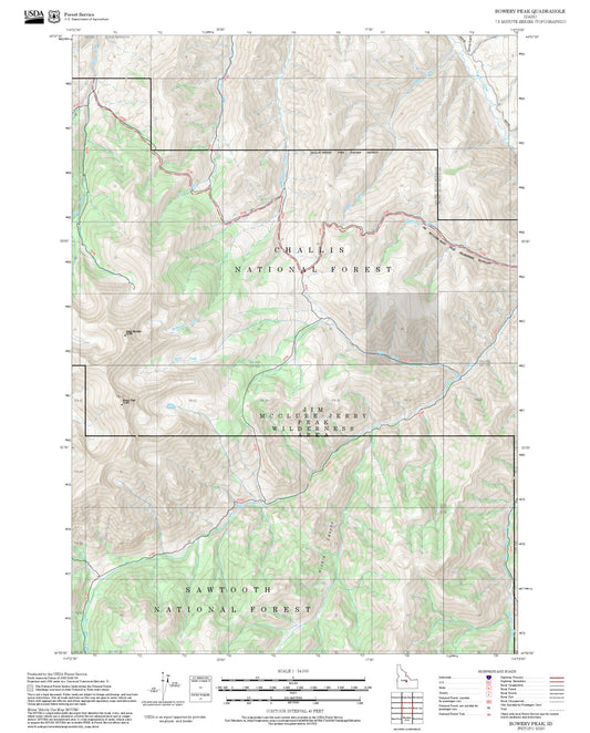 2025 Forest Service Topo Map of Bowery Peak Idaho