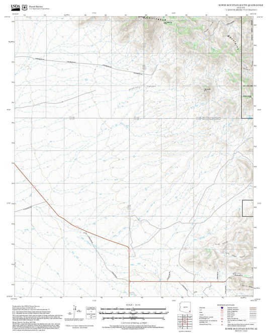 2025 Forest Service Topo Map of Bowie Mountain South Arizona