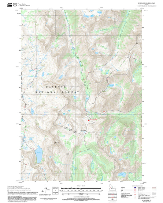 2025 Forest Service Topo Map of Box Lake Idaho