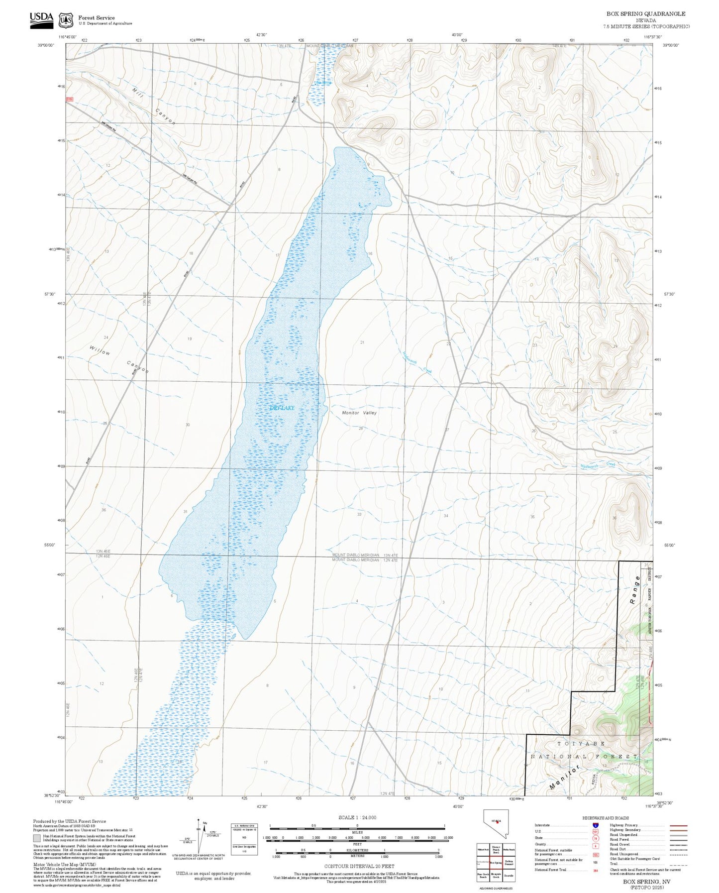 2025 Forest Service Topo Map of Box Spring Nevada