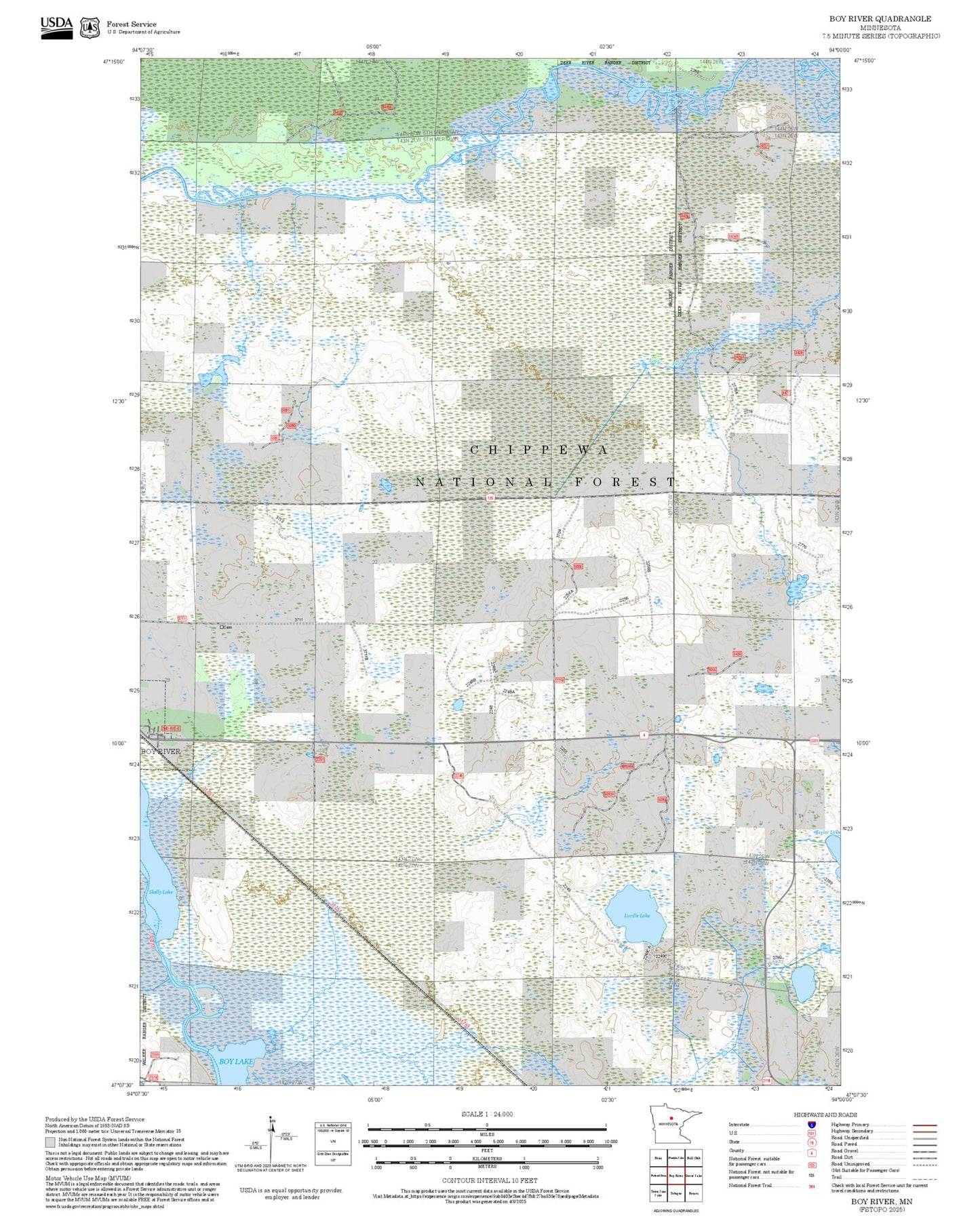 2025 Forest Service Topo Map of Boy River Minnesota