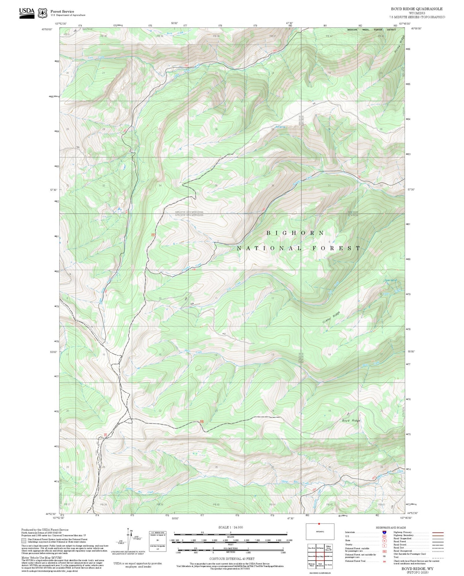2025 Forest Service Topo Map of Boyd Ridge Wyoming