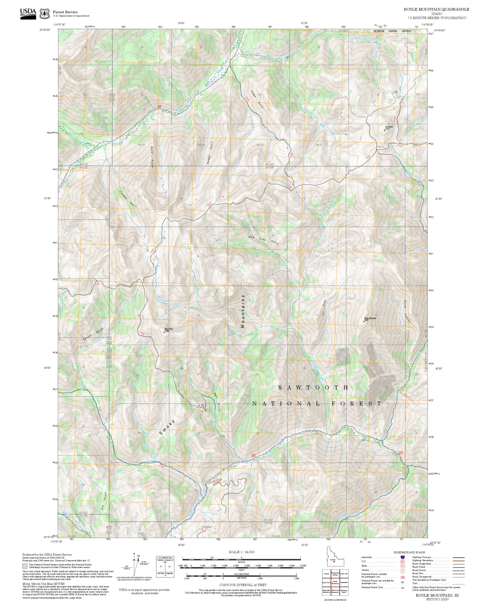 2025 Forest Service Topo Map of Boyle Mountain Idaho – MyTopo Map Store