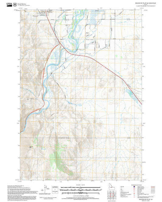 2025 Forest Service Topo Map of Bradbury Flat Idaho