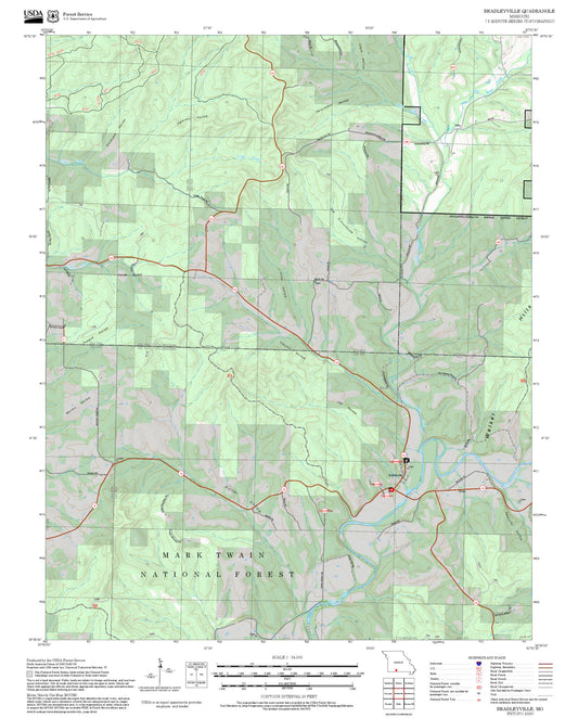 2025 Forest Service Topo Map of Bradleyville Missouri