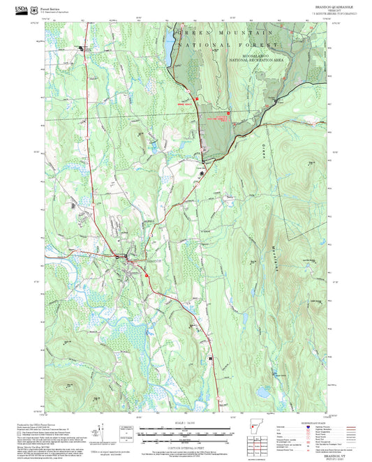 2025 Forest Service Topo Map of Brandon Vermont