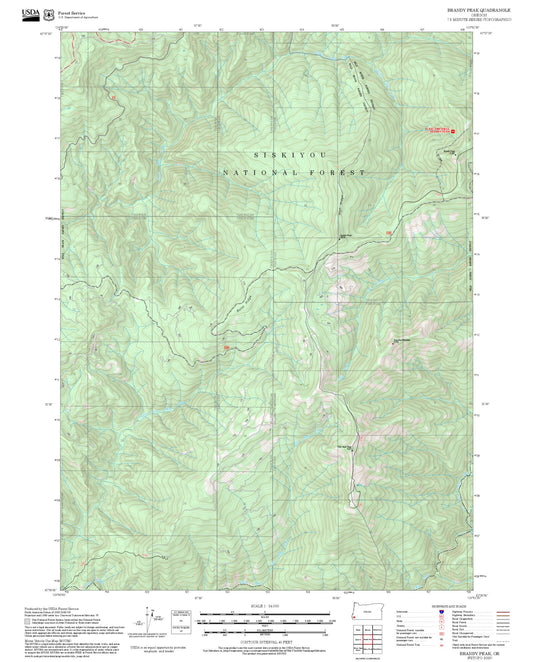 2025 Forest Service Topo Map of Brandy Peak Oregon
