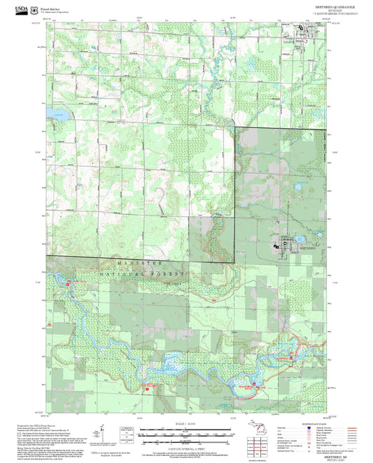 2025 Forest Service Topo Map of Brethren Michigan