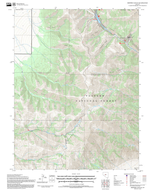 2025 Forest Service Topo Map of Brewer Canyon Nevada