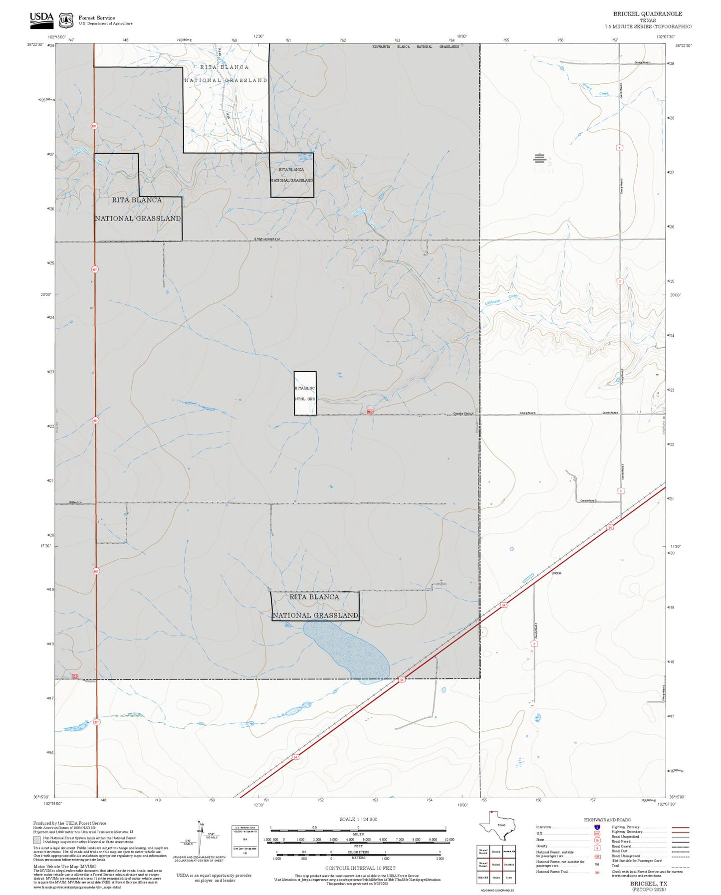2025 Forest Service Topo Map of Brickel Texas