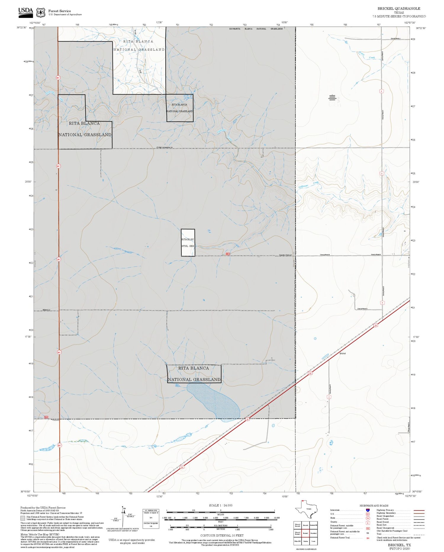 2025 Forest Service Topo Map of Brickel Texas