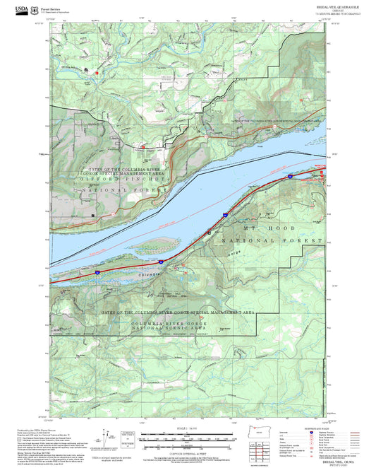 2025 Forest Service Topo Map of Bridal Veil Oregon