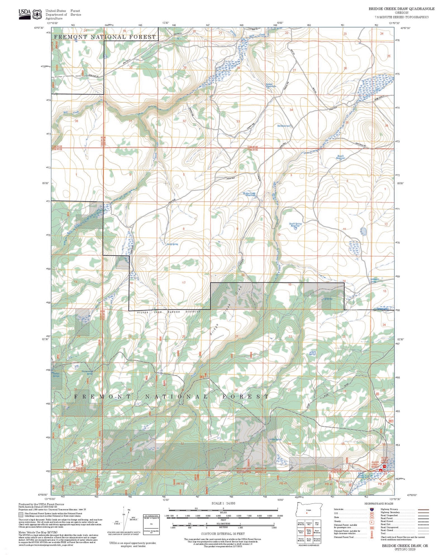 2025 Forest Service Topo Map of Bridge Creek Draw Oregon
