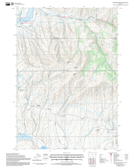 2025 Forest Service Topo Map of Bridgeport Oregon