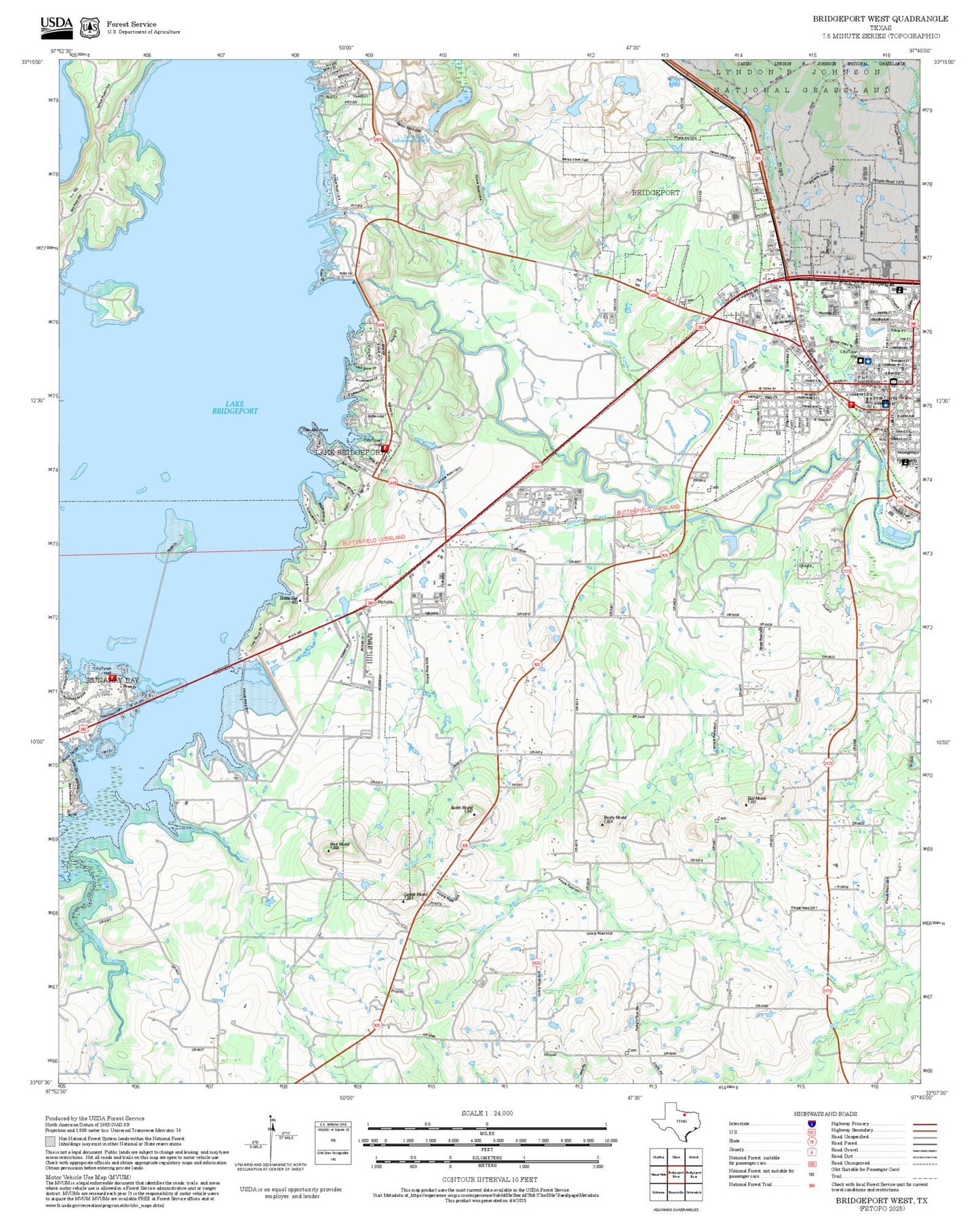2025 Forest Service Topo Map of Bridgeport West Texas