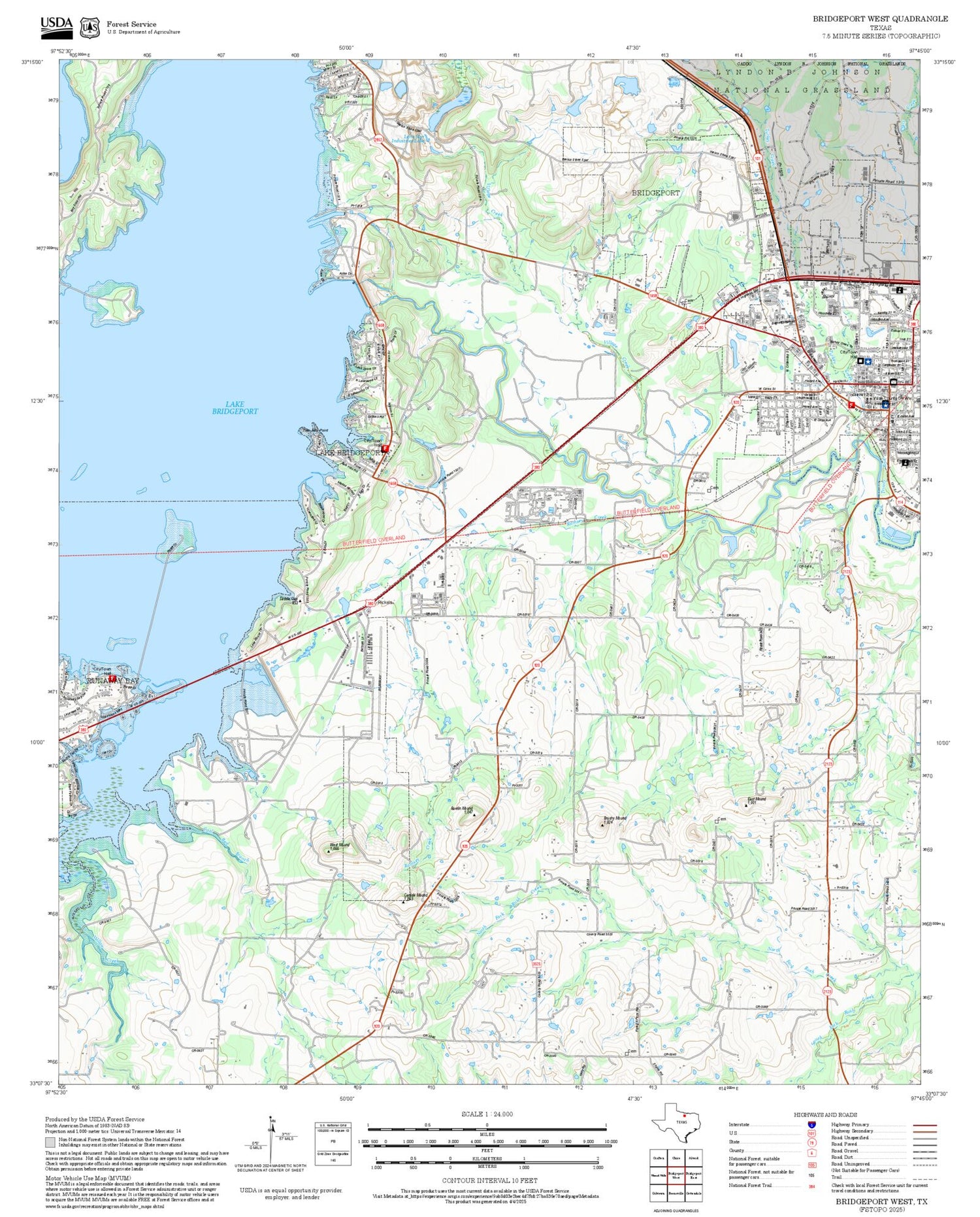2025 Forest Service Topo Map of Bridgeport West Texas