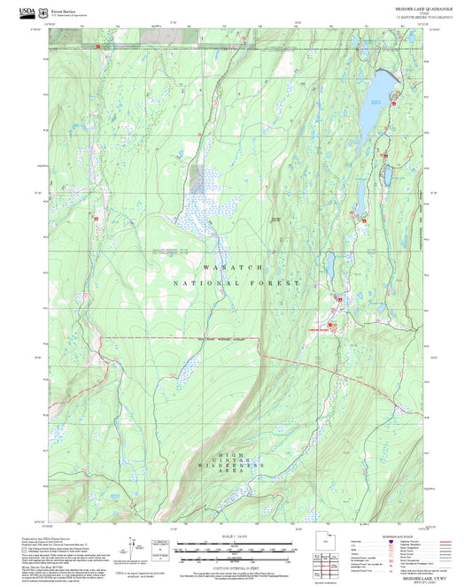 2025 Forest Service Topo Map of Bridger Lake Utah