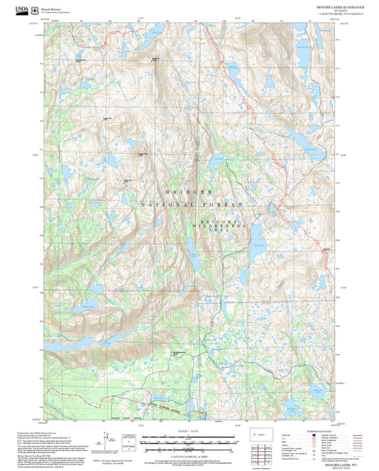 2025 Forest Service Topo Map of Bridger Lakes Wyoming