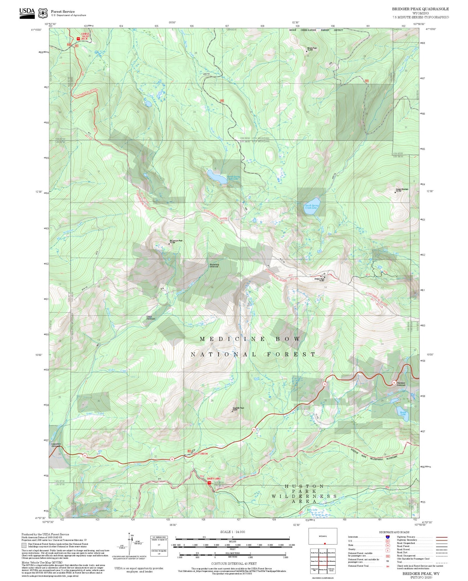 2025 Forest Service Topo Map of Bridger Peak Wyoming