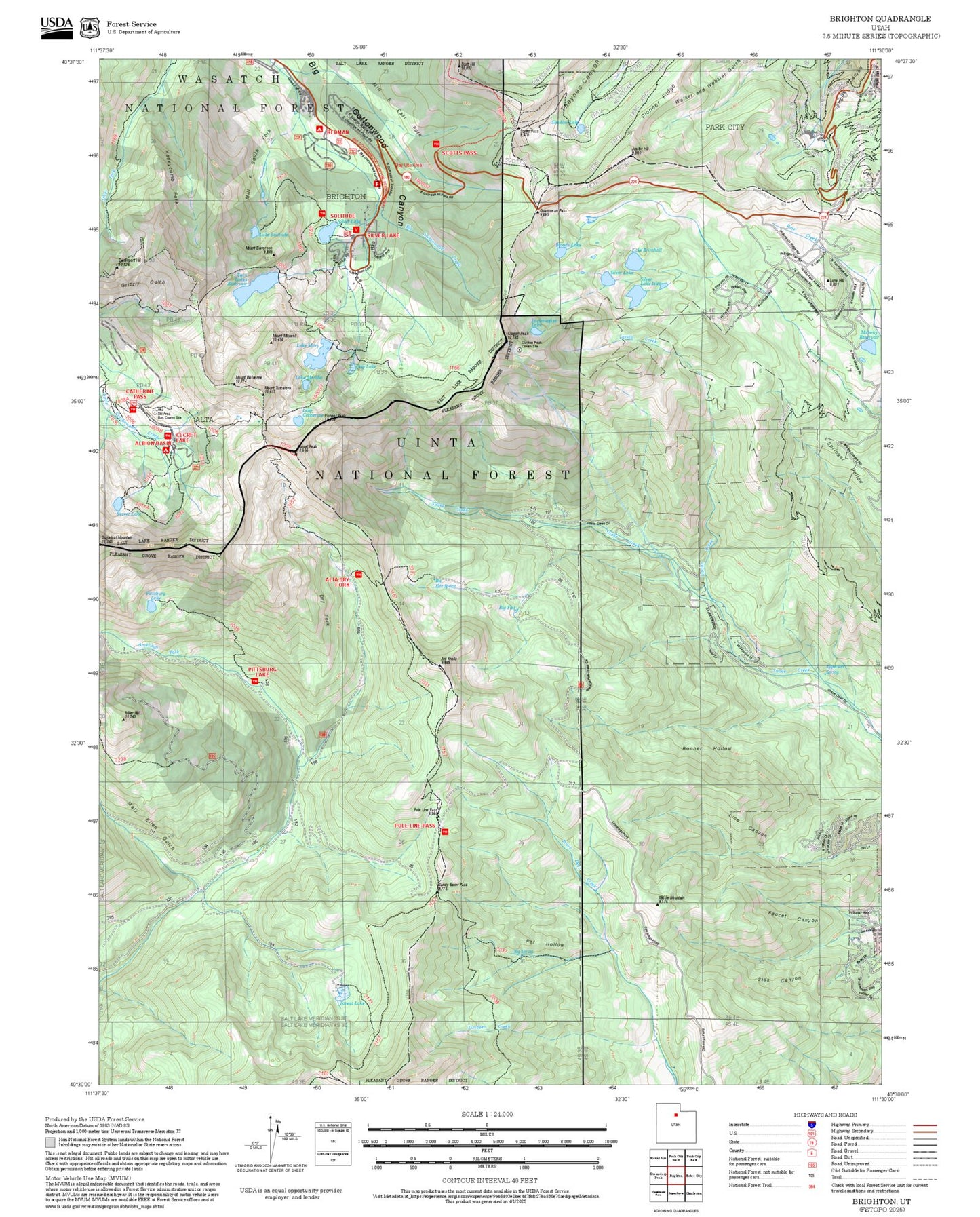 2025 Forest Service Topo Map of Brighton Utah