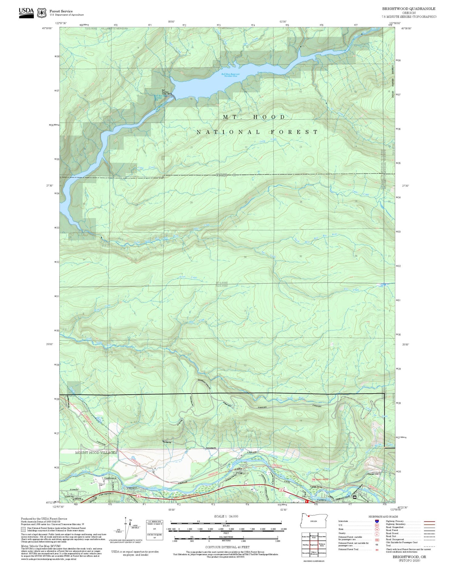 2025 Forest Service Topo Map of Brightwood Oregon