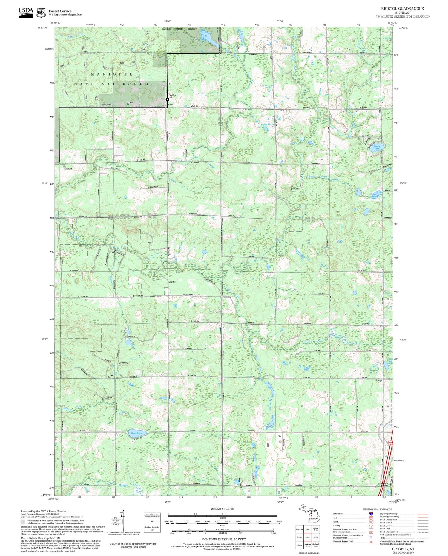 2025 Forest Service Topo Map of Bristol Michigan
