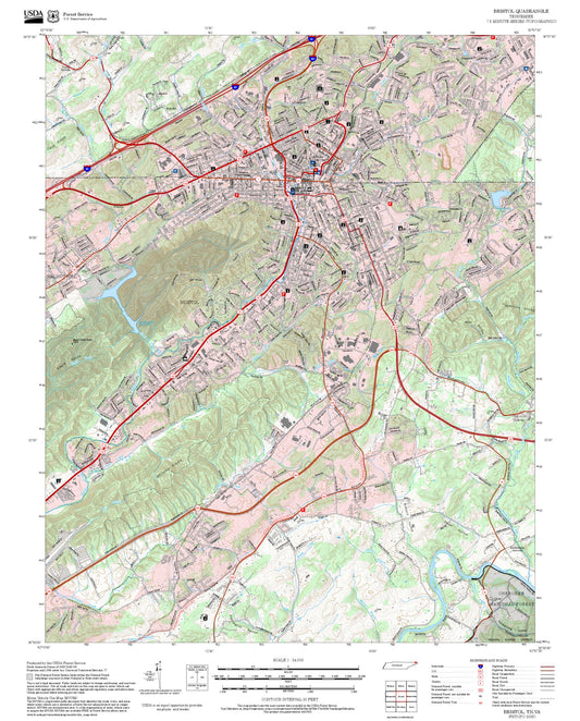 2025 Forest Service Topo Map of Bristol Tennessee