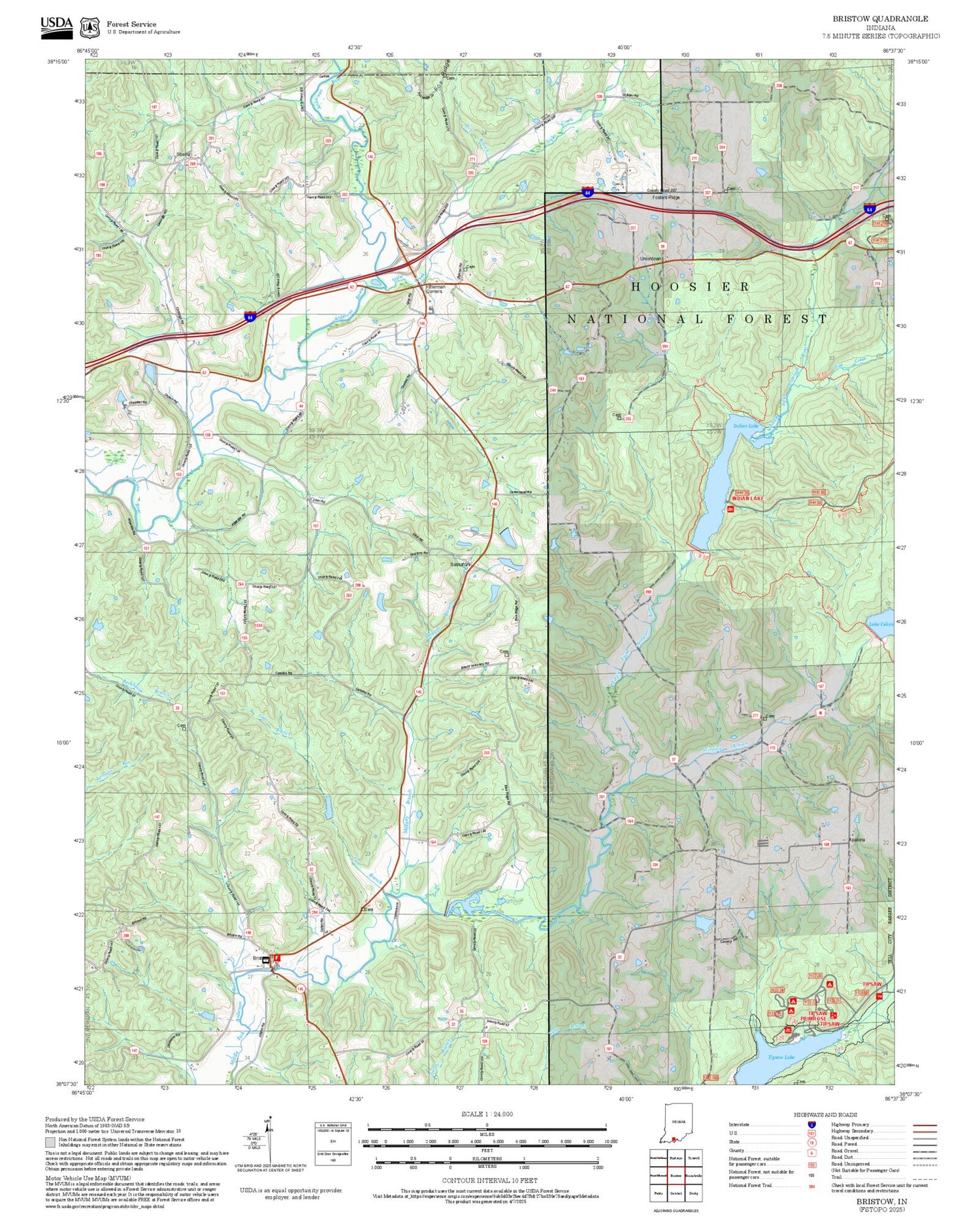2025 Forest Service Topo Map of Bristow Indiana