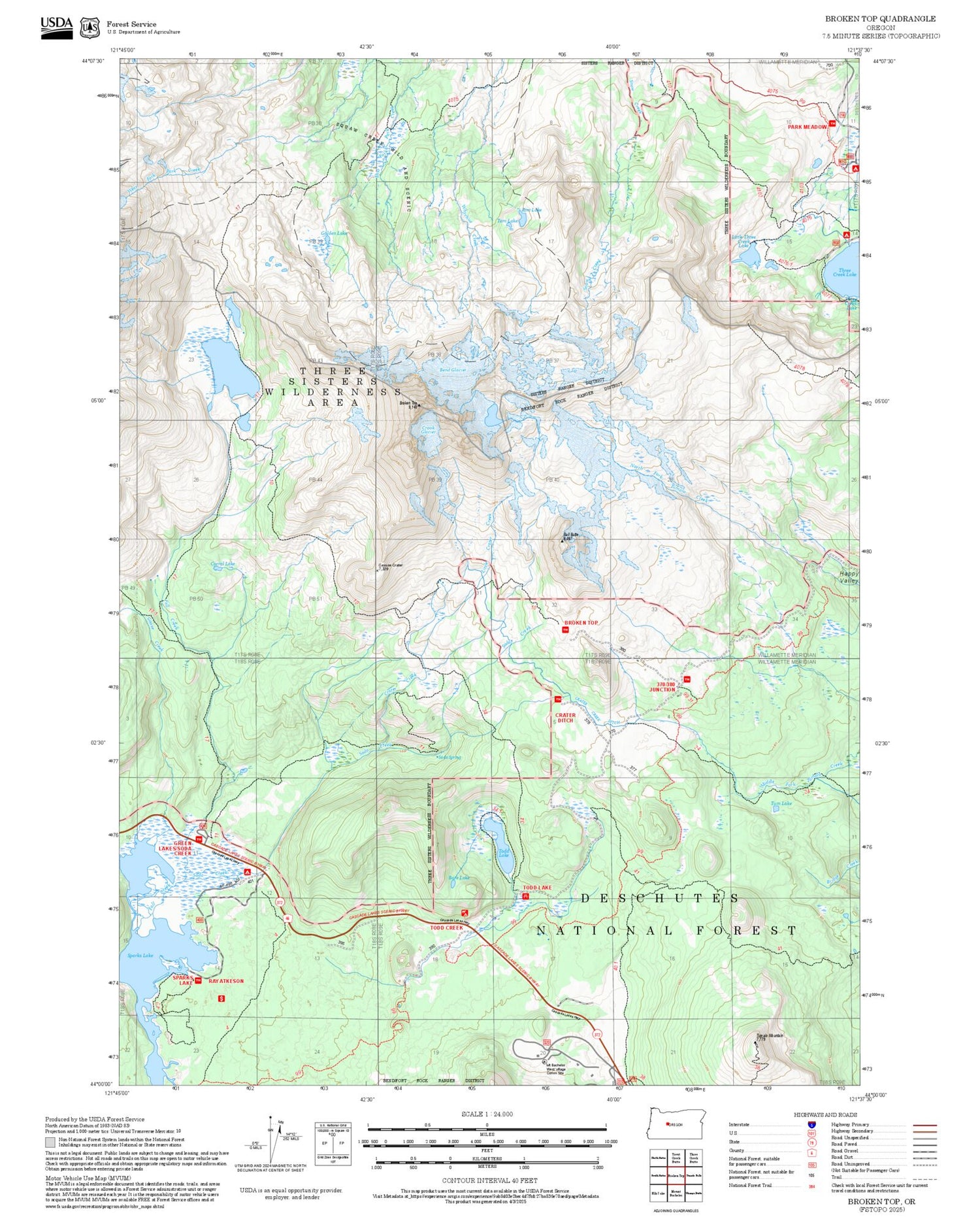 2025 Forest Service Topo Map of Broken Top Oregon
