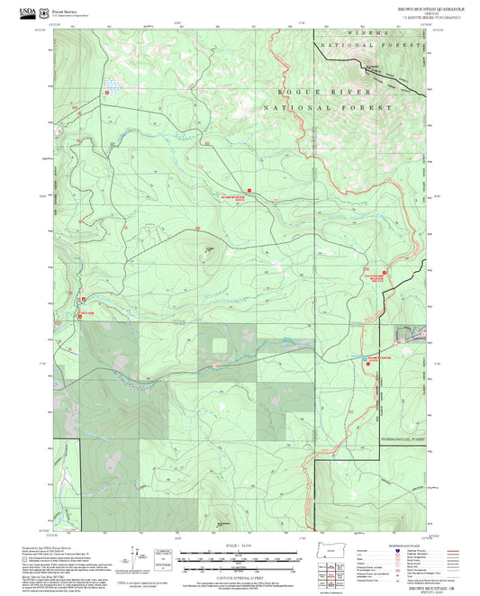 2025 Forest Service Topo Map of Brown Mountain Oregon