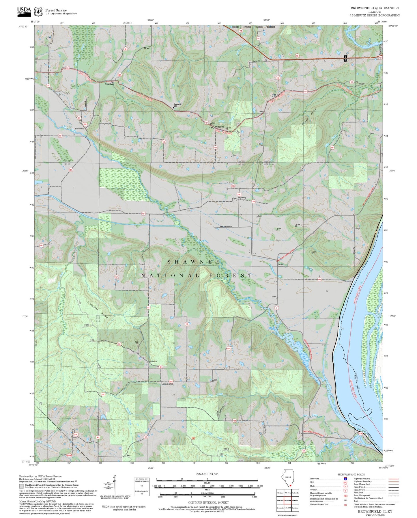 2025 Forest Service Topo Map of Brownfield Illinois