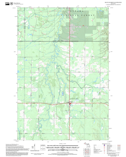 2025 Forest Service Topo Map of Bruce Crossing Michigan