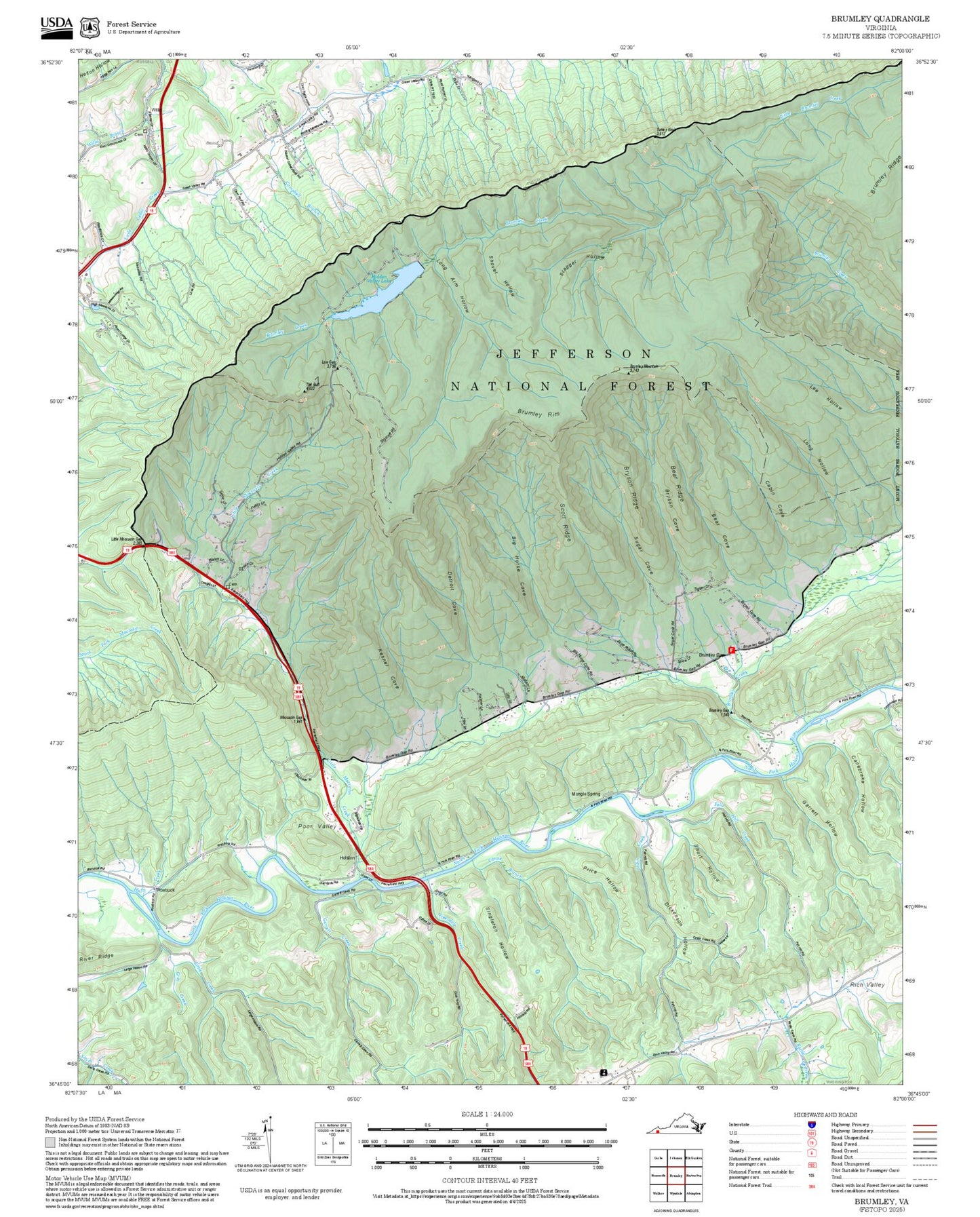 2025 Forest Service Topo Map of Brumley Virginia