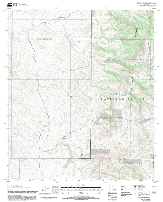 2025 Forest Service Topo Map of Bruno Peak Arizona