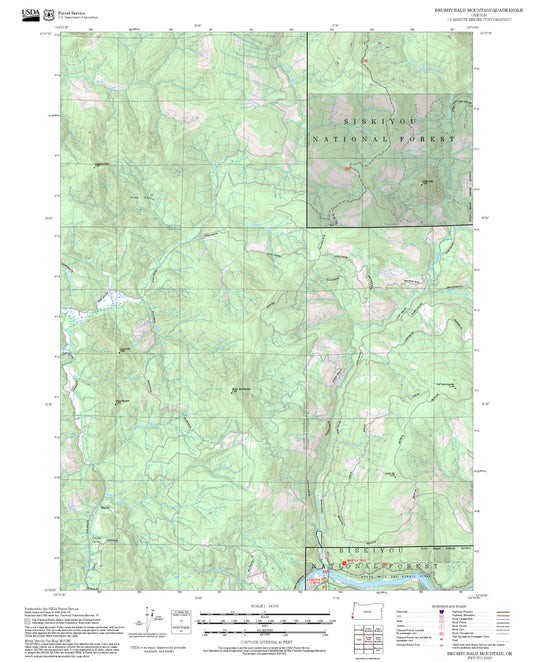2025 Forest Service Topo Map of Brushy Bald Mountain Oregon