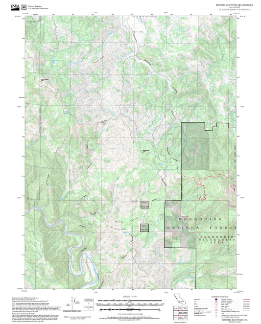 2025 Forest Service Topo Map of Brushy Mountain California