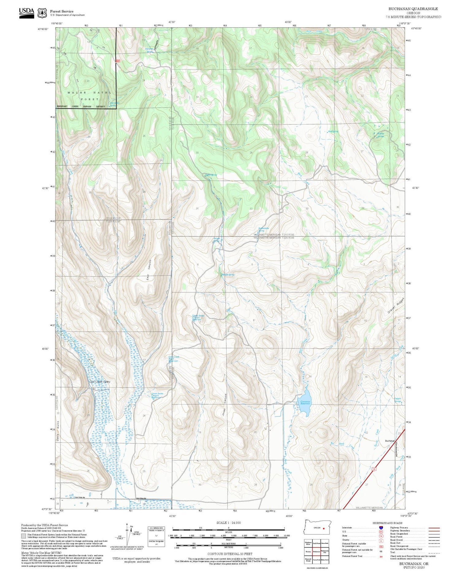 2025 Forest Service Topo Map of Buchanan Oregon
