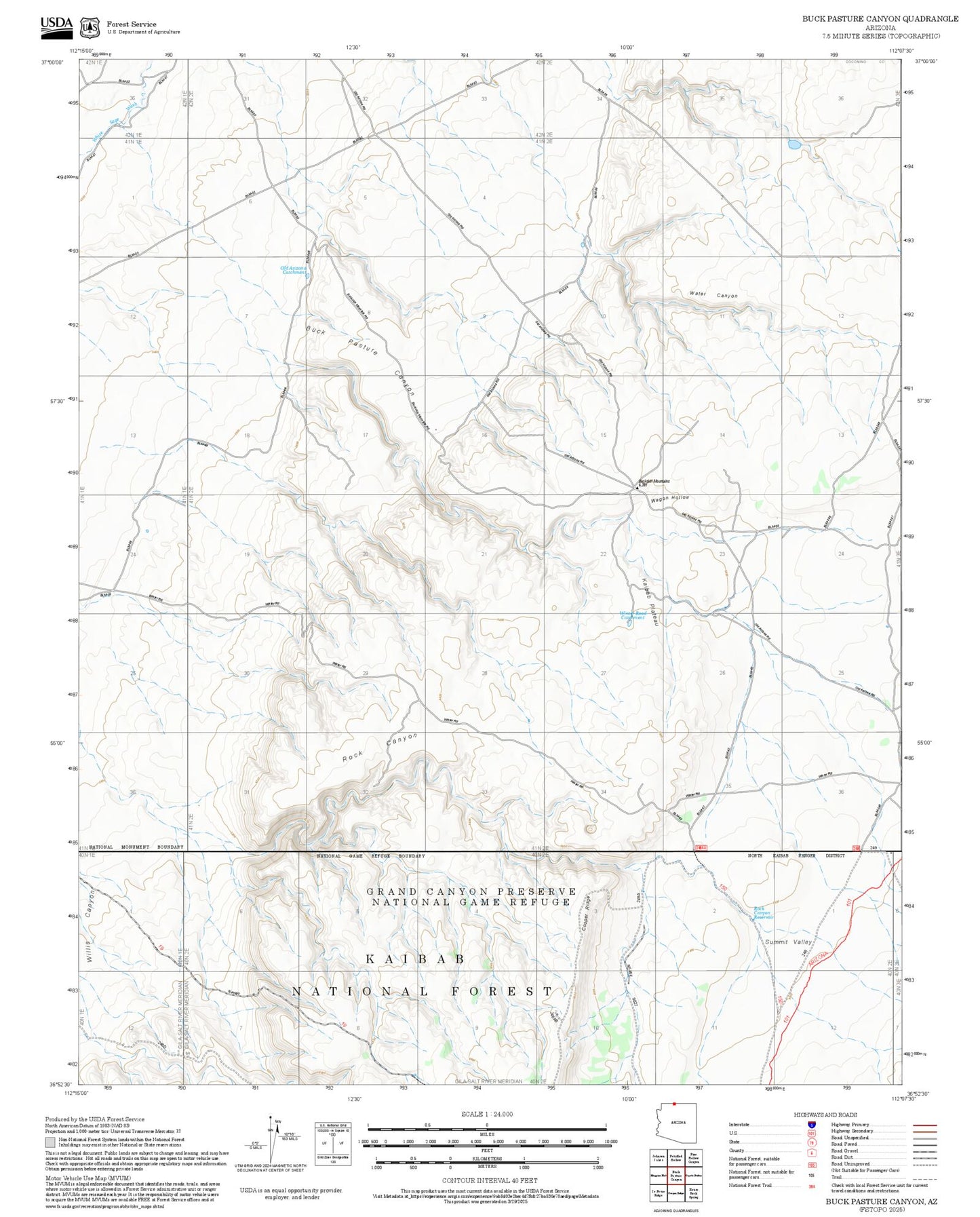 2025 Forest Service Topo Map of Buck Pasture Canyon Arizona