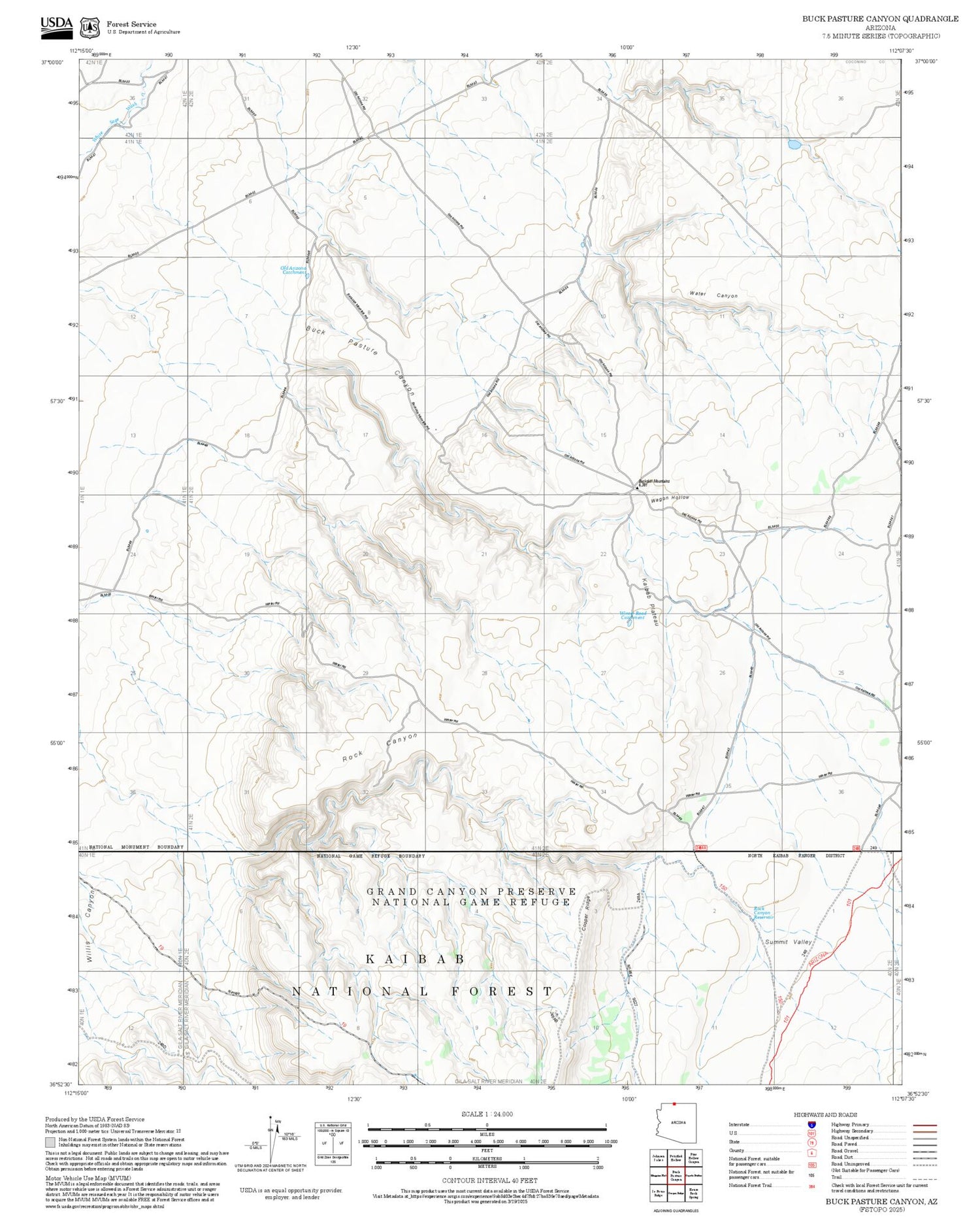 2025 Forest Service Topo Map of Buck Pasture Canyon Arizona