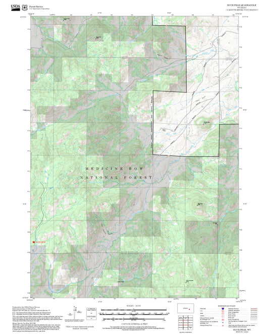 2025 Forest Service Topo Map of Buck Peak Wyoming