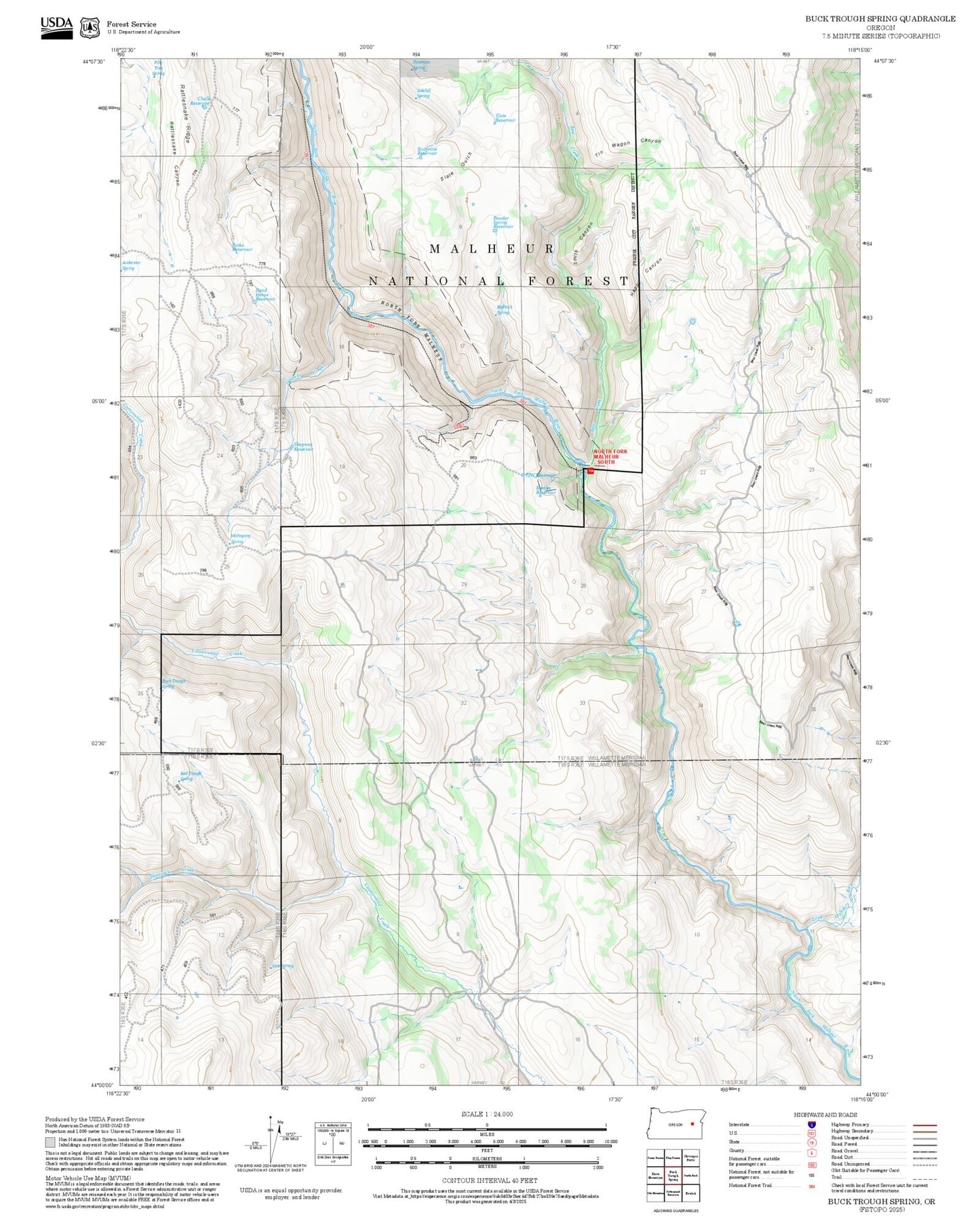 2025 Forest Service Topo Map of Buck Trough Spring Oregon