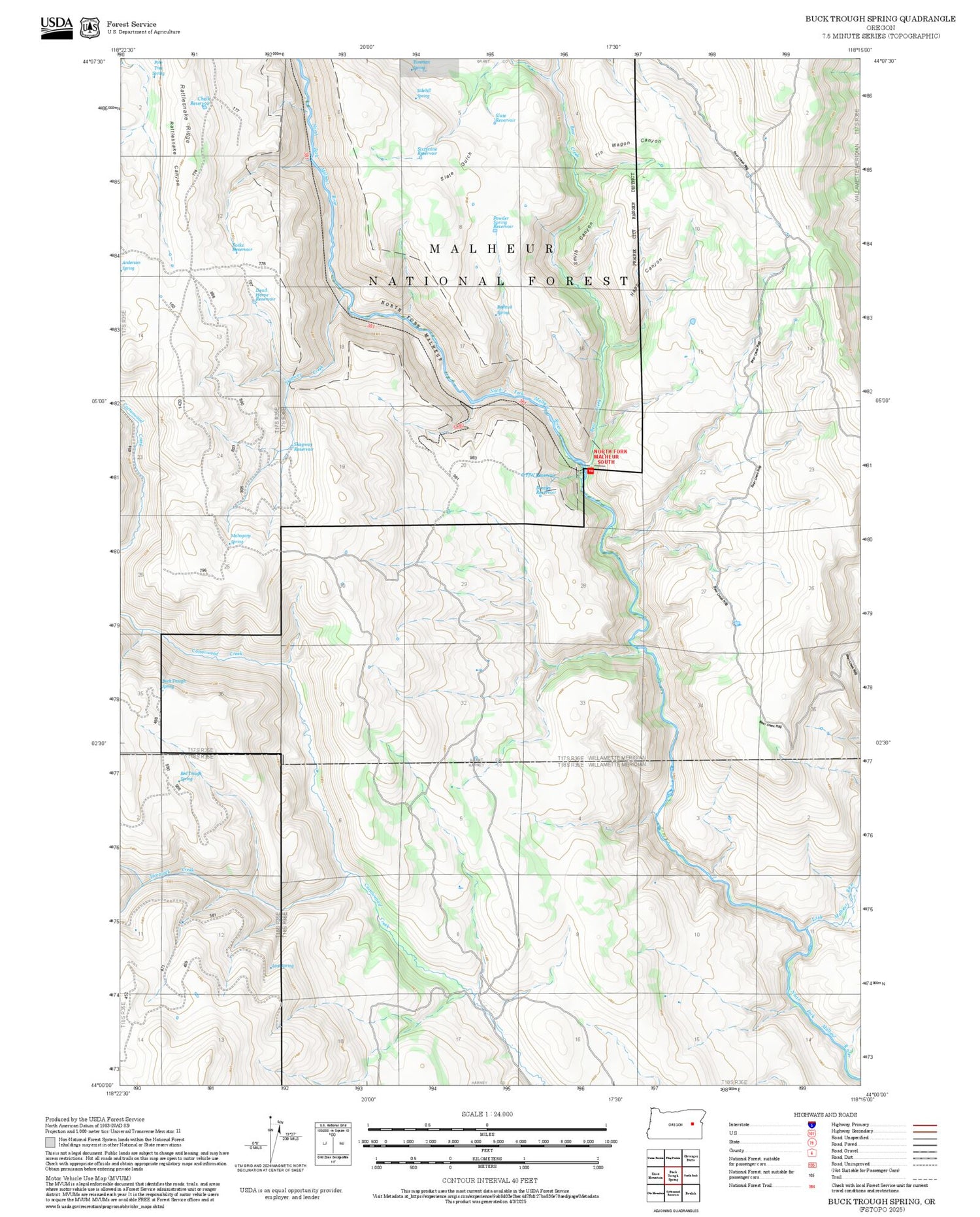 2025 Forest Service Topo Map of Buck Trough Spring Oregon