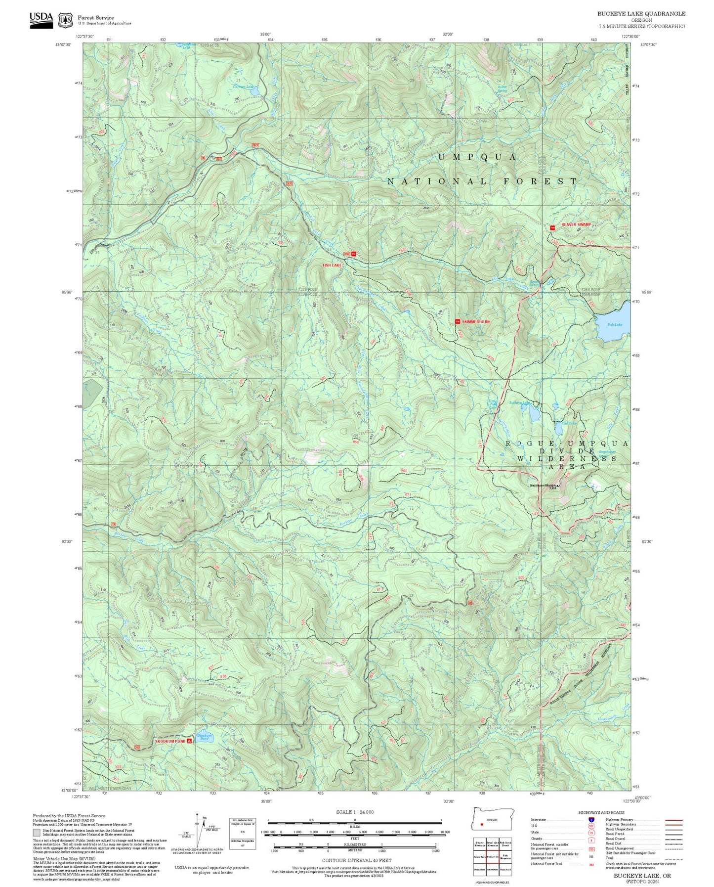 2025 Forest Service Topo Map of Buckeye Lake Oregon