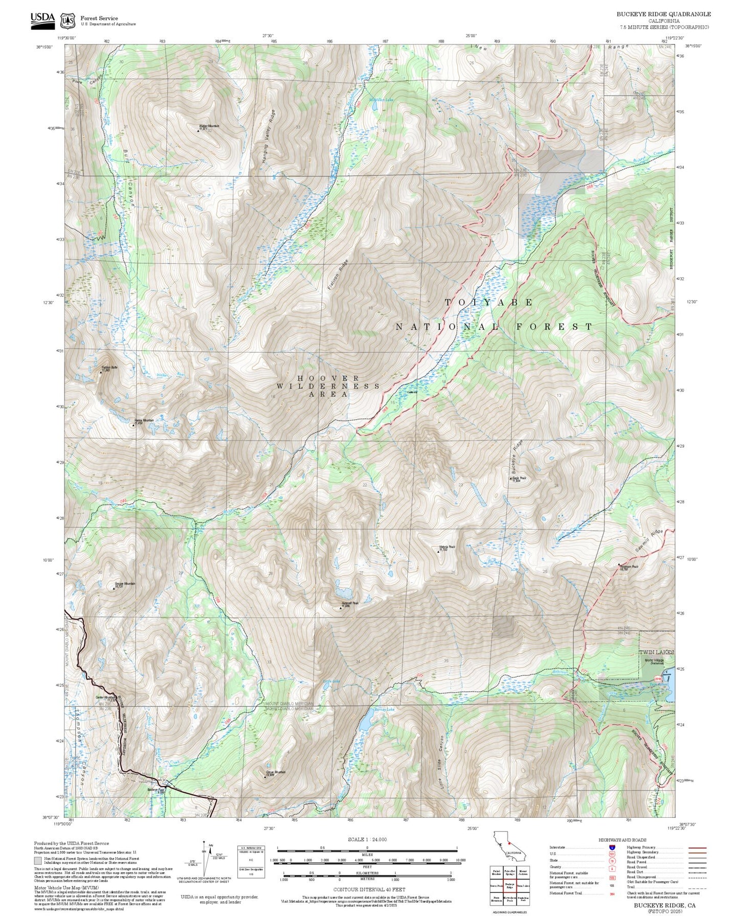 2025 Forest Service Topo Map of Buckeye Ridge California