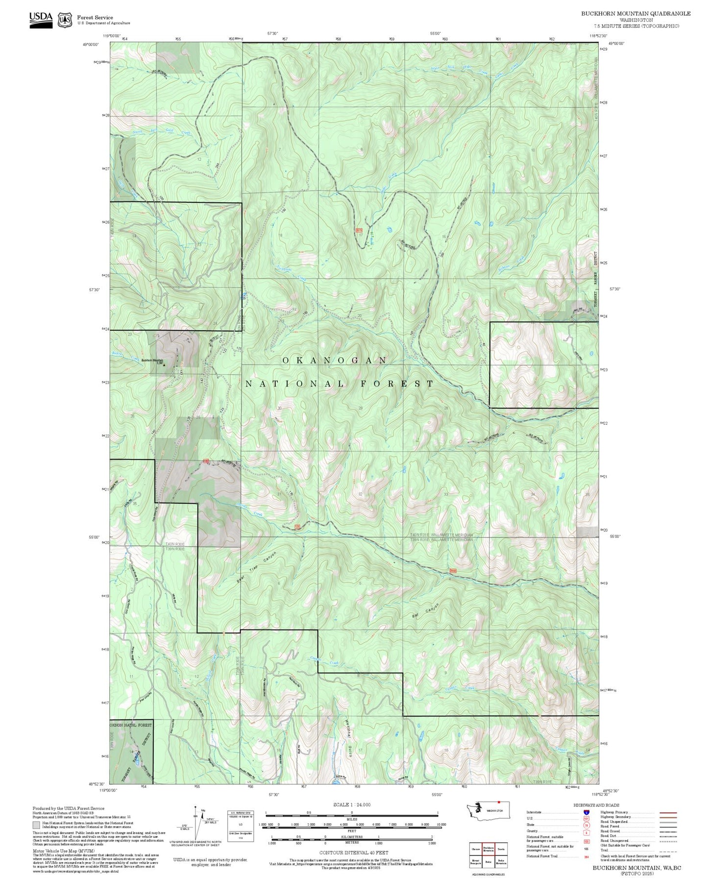 2025 Forest Service Topo Map of Buckhorn Mountain Washington